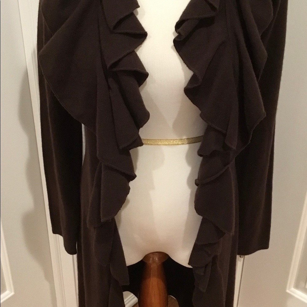 WHITE+WARREN RUFFLED CASHMERE LONG SWEATER DUSTER
